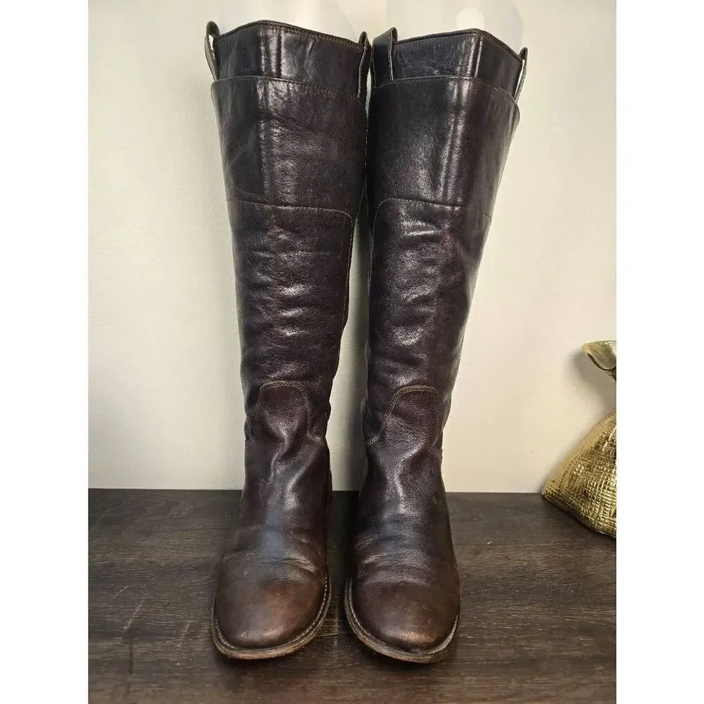 Frye Paige Tall Riding Boots Brown Leather Women's Size 7.5 B Pull On